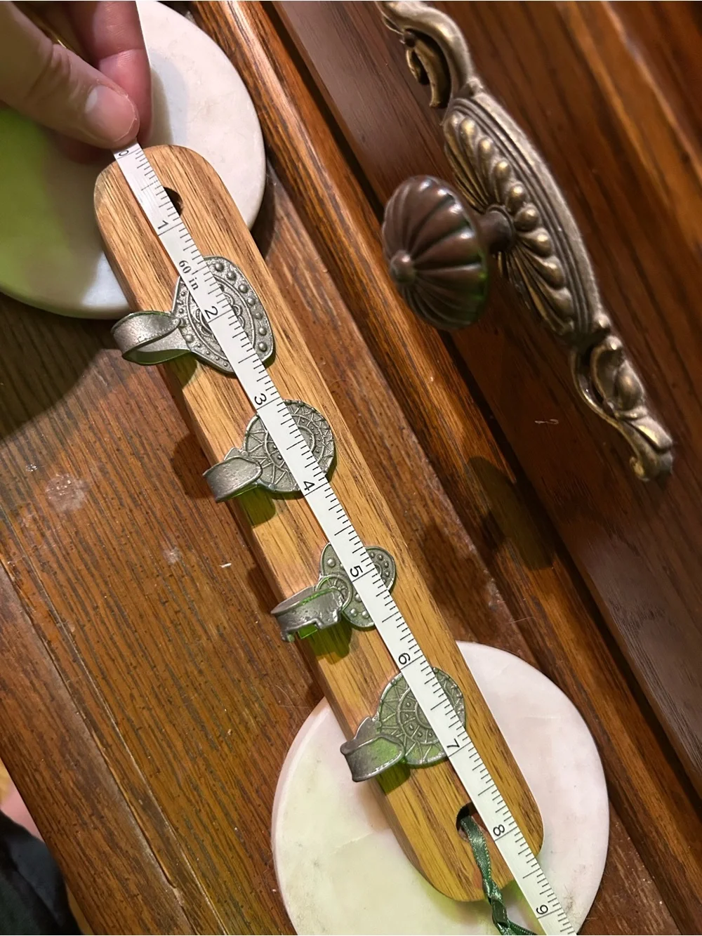 Vintage silver tone key holder key hooks on wood
